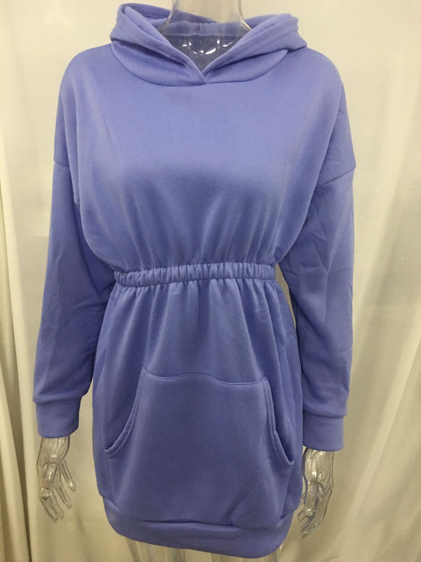 Hooded loose mid-length sweater dress