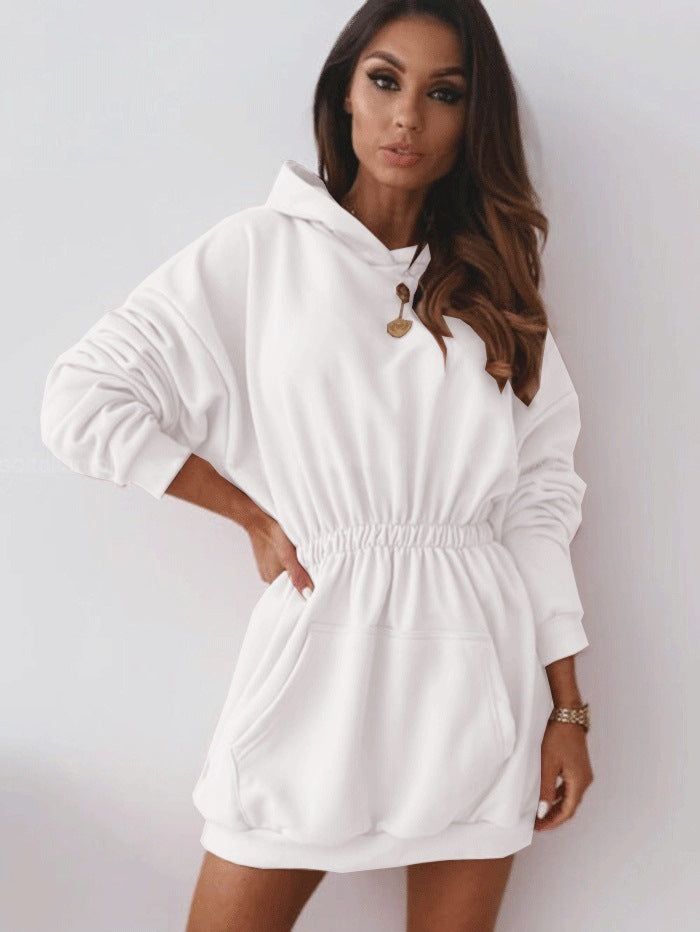 Hooded loose mid-length sweater dress