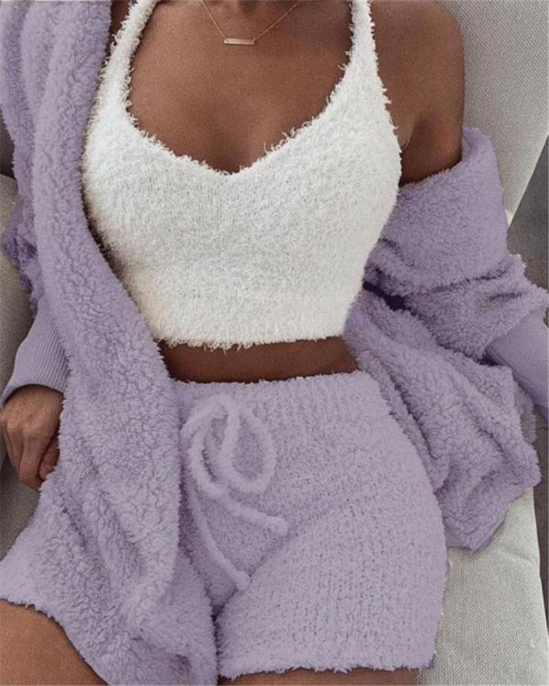 Long Sleeve Crop Tank Top Shorts Pajama Set