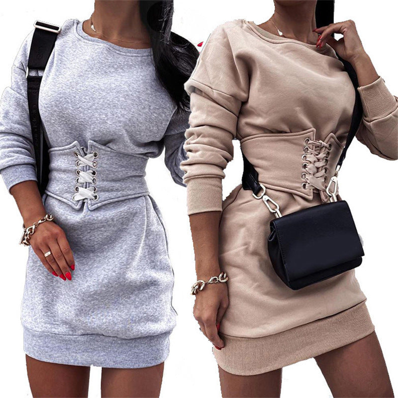 Round Neck Long Sleeve Sweater Dress