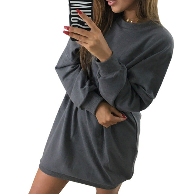 Solid color mid-length sweater dress