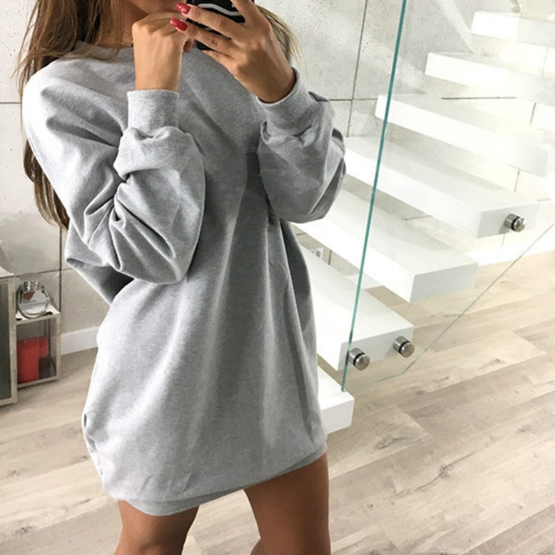 Solid color mid-length sweater dress