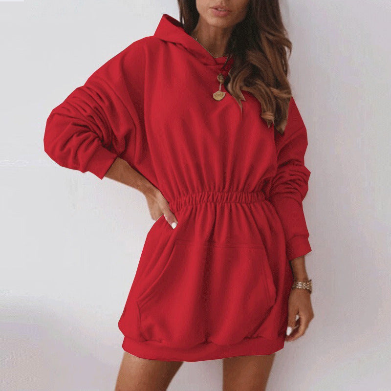 Hooded loose mid-length sweater dress