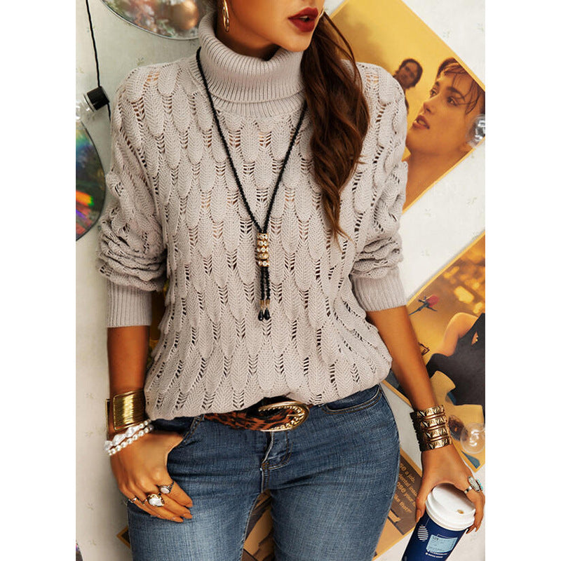 Solid Color High Neck Long Sleeve Loose Casual Sweater