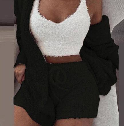 Long Sleeve Crop Tank Top Shorts Pajama Set