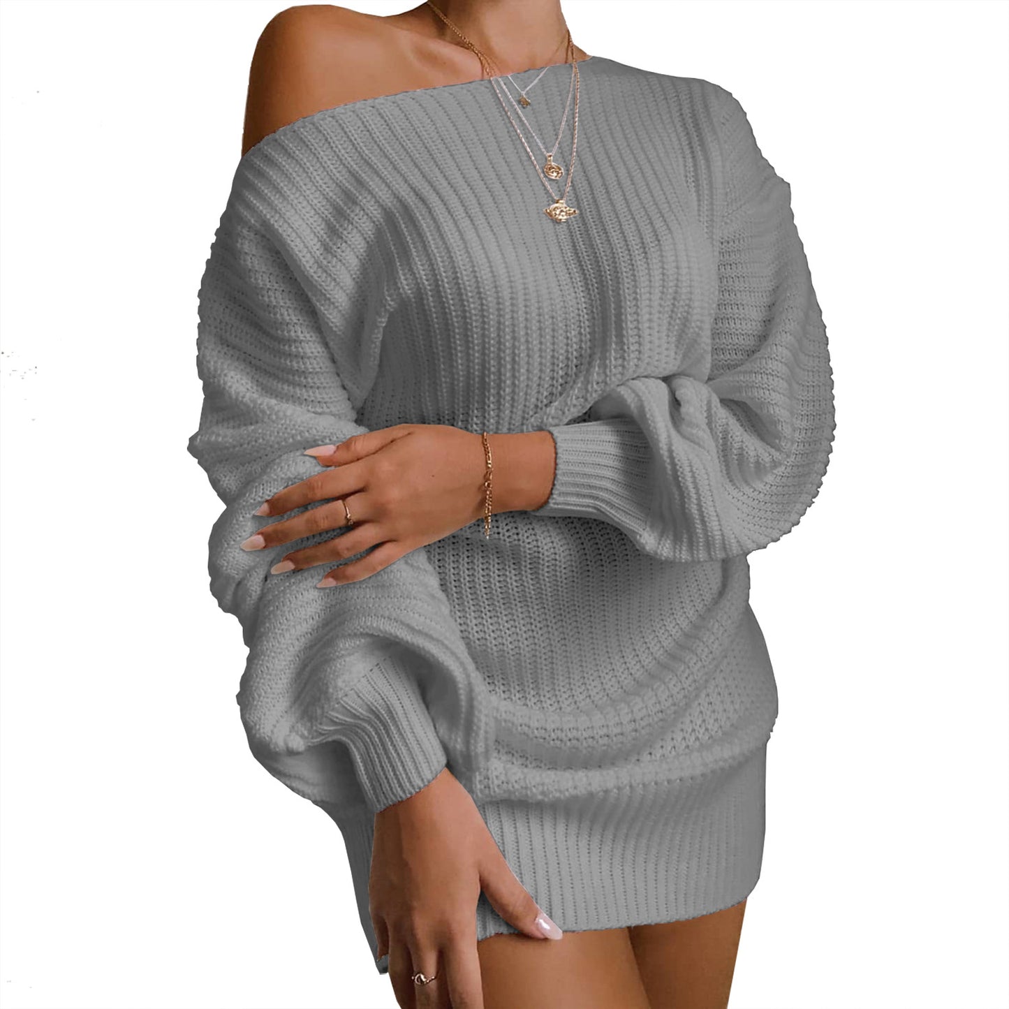 Strapless lantern sleeve knitted sweater dress