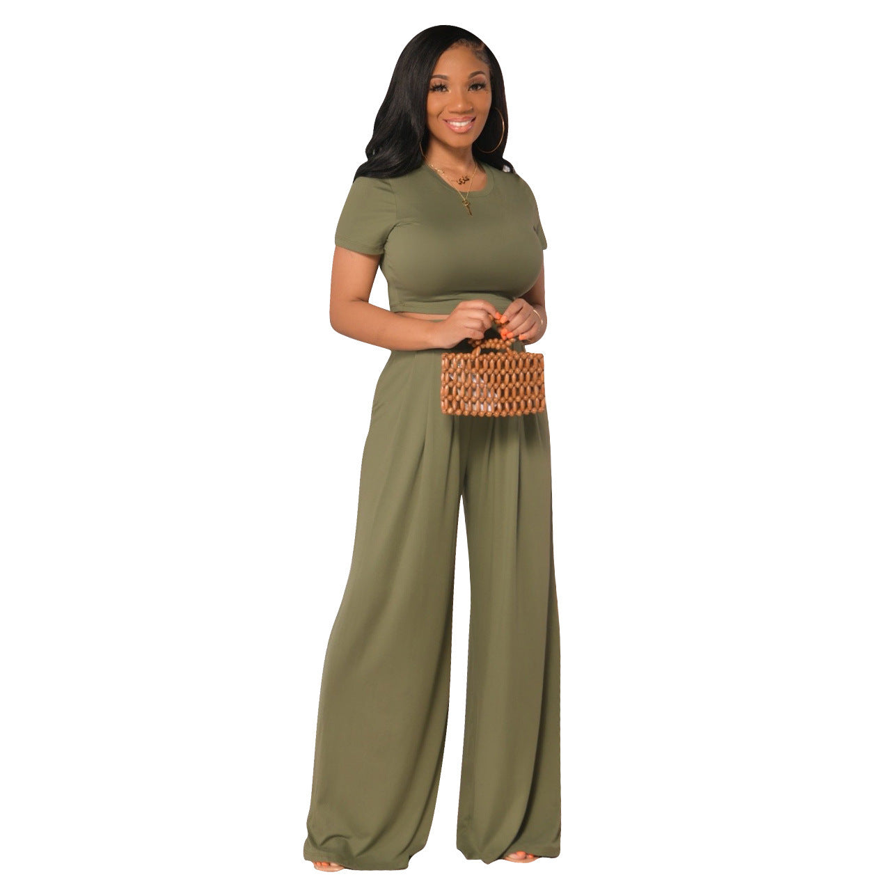 Fashionable Versatile Casual Wide-leg Two-piece Set For Women