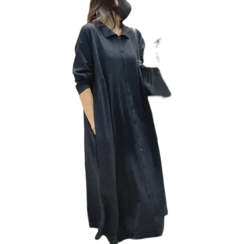 Plus Size Women's Sweater Long Skirt Black Long-sleeved Knitted Dress