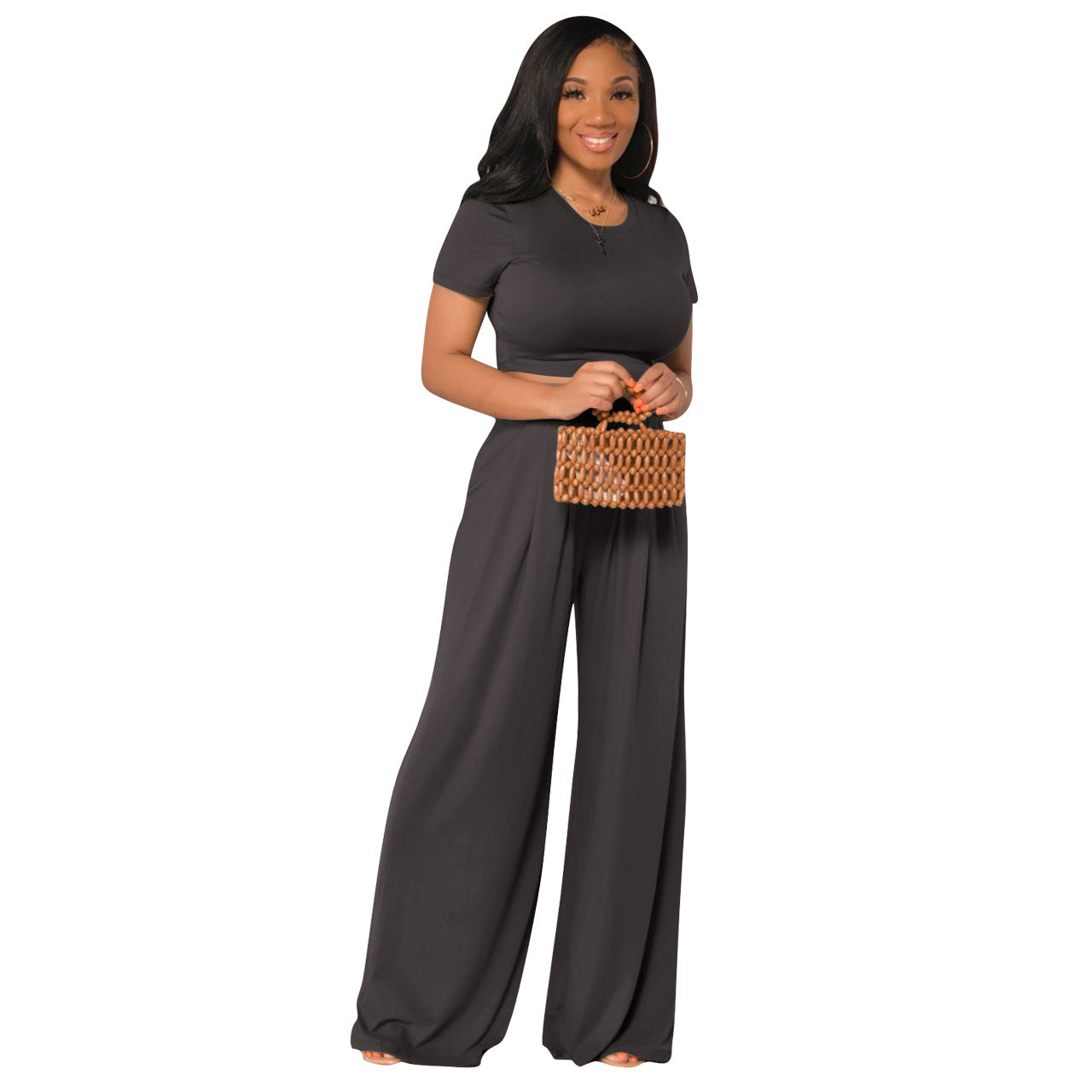 Fashionable Versatile Casual Wide-leg Two-piece Set For Women