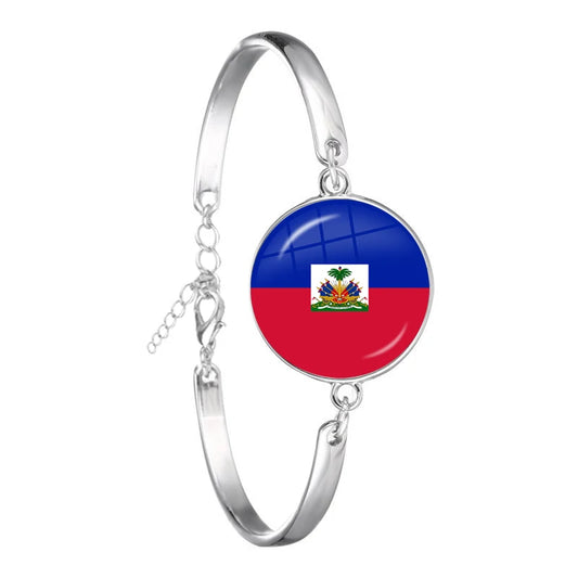 Haiti National Flag 20mm Glass Cabochon Chain Bracelet for Gift