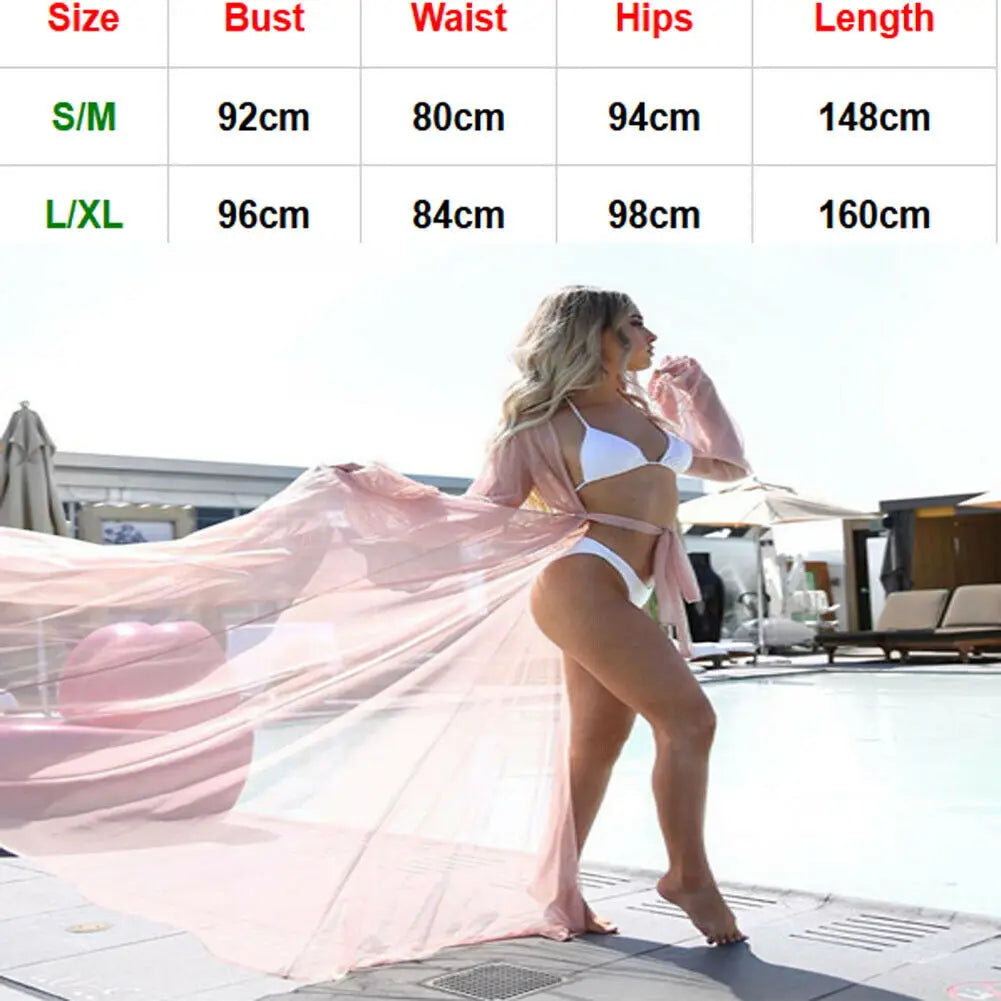 Summer Brand Women Transparent Beach Maxi Dress Swimwear Bikini Cover-up Tunic Chiffon