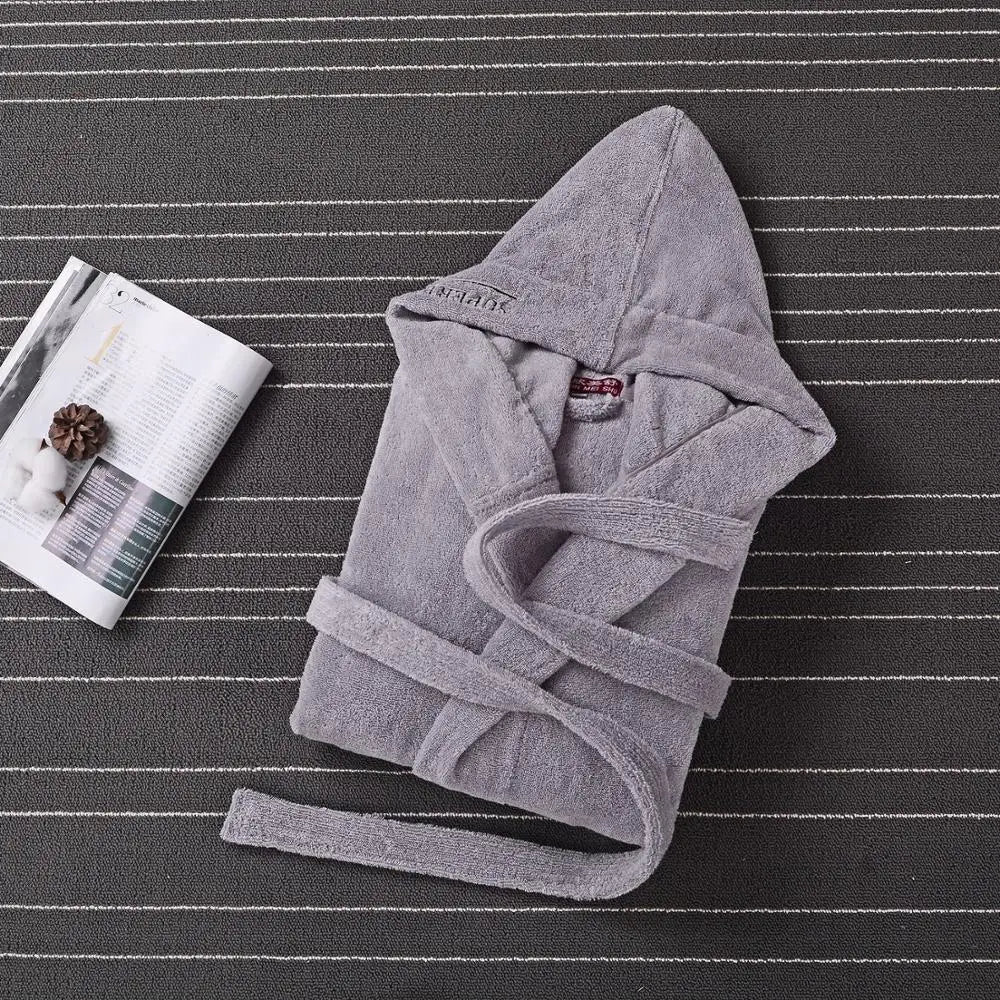 Winter Thick Robe Men Women Toweling Terry Hooded Robe Embroidery Cotton Bathrobe Soft Ventilation Sleeprobe Casual WarmHomewear