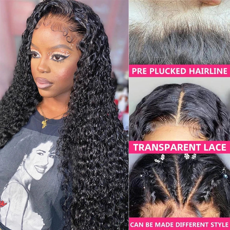 40 Inch Curly human hair lace frontal wig 13x4 13x6 Deep Wave HD Transparent lace front human hair wig For Women