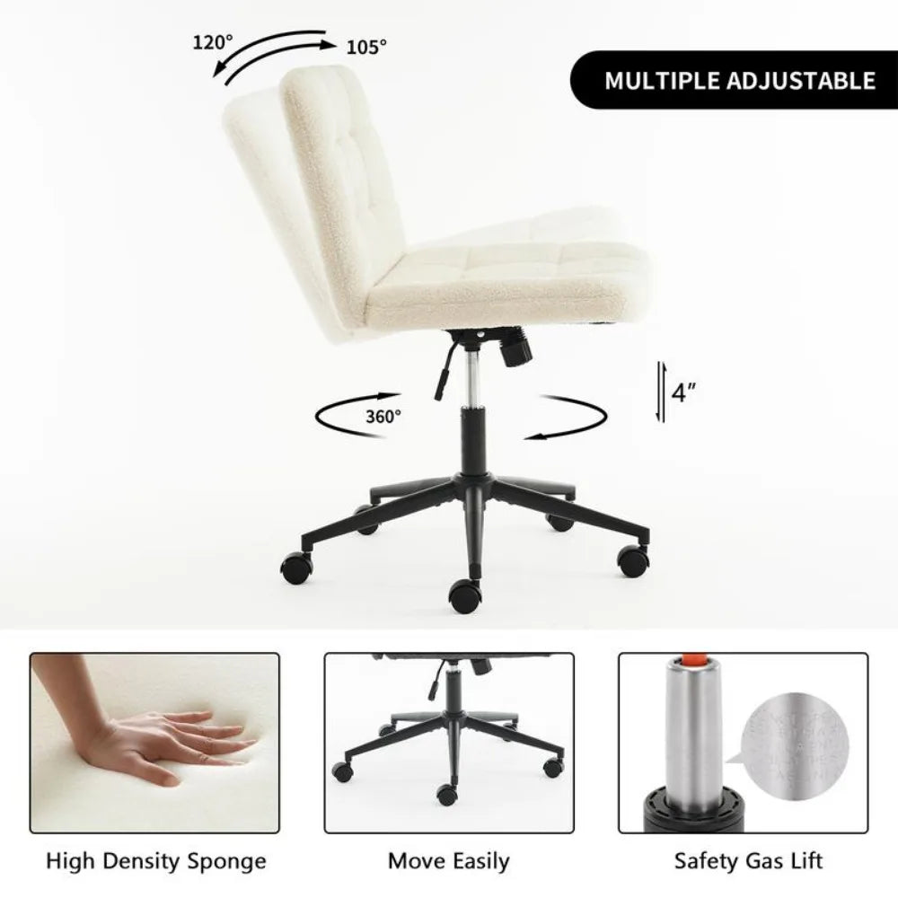 Swivel Criss Cross Chair With Wheels Wide Armless Mid Back Desk Chair for Home Office Armchair Chaise