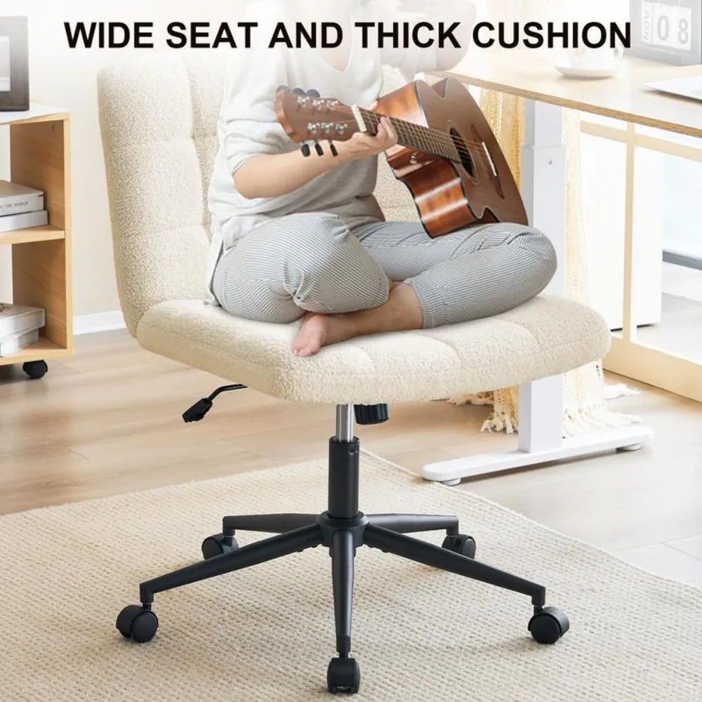 Swivel Criss Cross Chair With Wheels Wide Armless Mid Back Desk Chair for Home Office Armchair Chaise