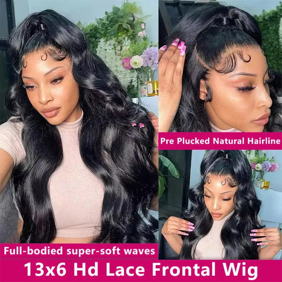 250% Body Wave 13x6 Lace Frontal Human Hair Wig 30Inch Brazilian 4x4 Transparent Closure Glueless Wig Ready To Wear For Women