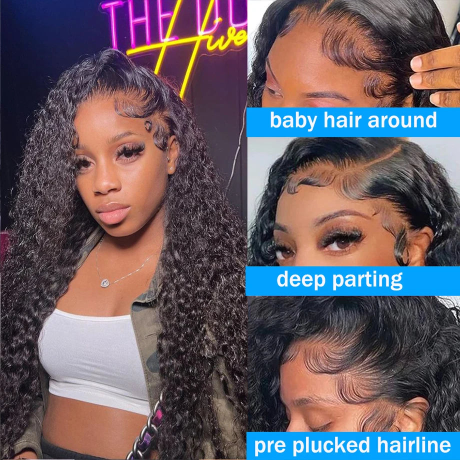 Deep Wave Frontal Wig 13x4 13x6 Hd Transparent Lace Frontal Wig Glueless 28 30 Inch Curly Lace Front Human Hair Wigs For Women