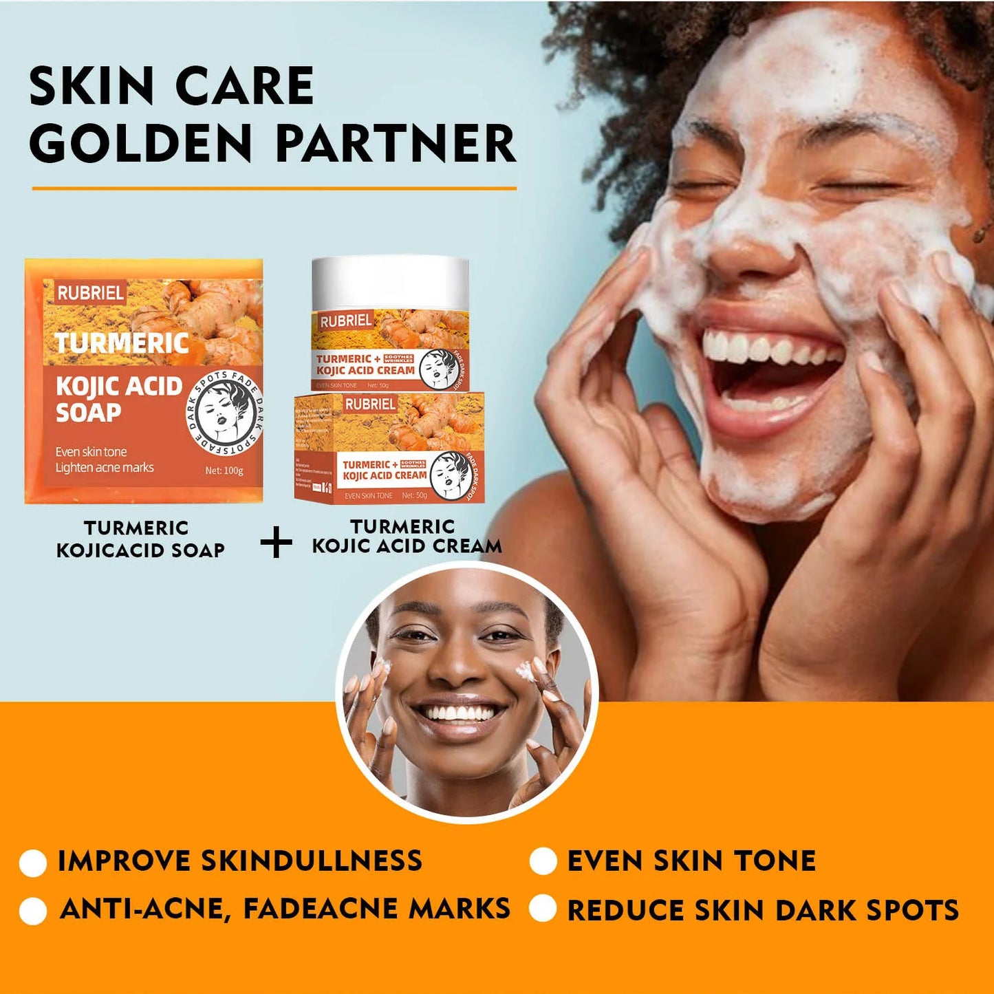 Turmeric Kojic Acid Whitening Soap Dark Spot Acne Removal Even Skin Tone Mositen Smooth Skin Deep Cleansing Handmade Soap