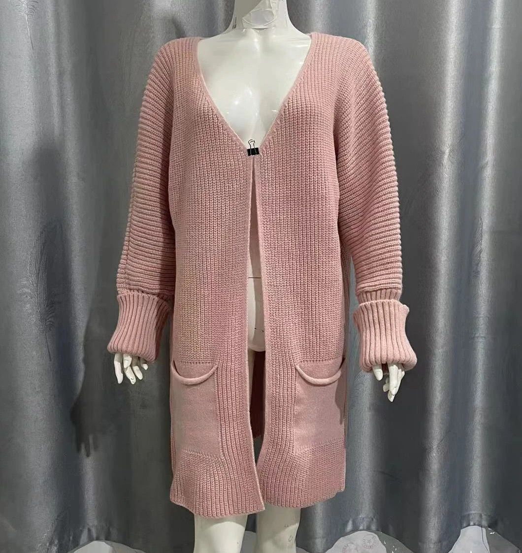 New Solid Color Loose Knitted Sweater Mid-length Coat